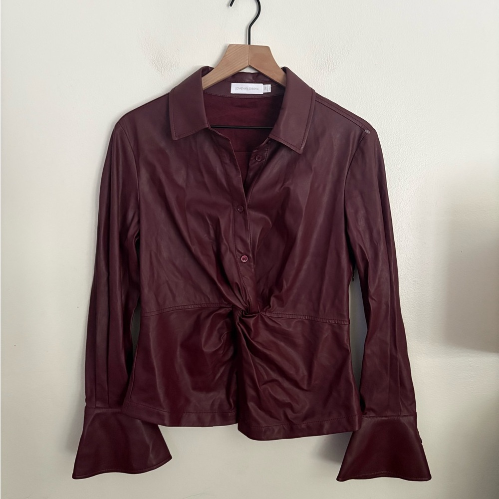 Jonathan Simkhai Louisa Deep Red Faux Leather Twist Chic Top Womens size 10 NWOT - Picture 1 of 8